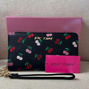 Betsey Johnson Black Wallet with Cherry Embroidery